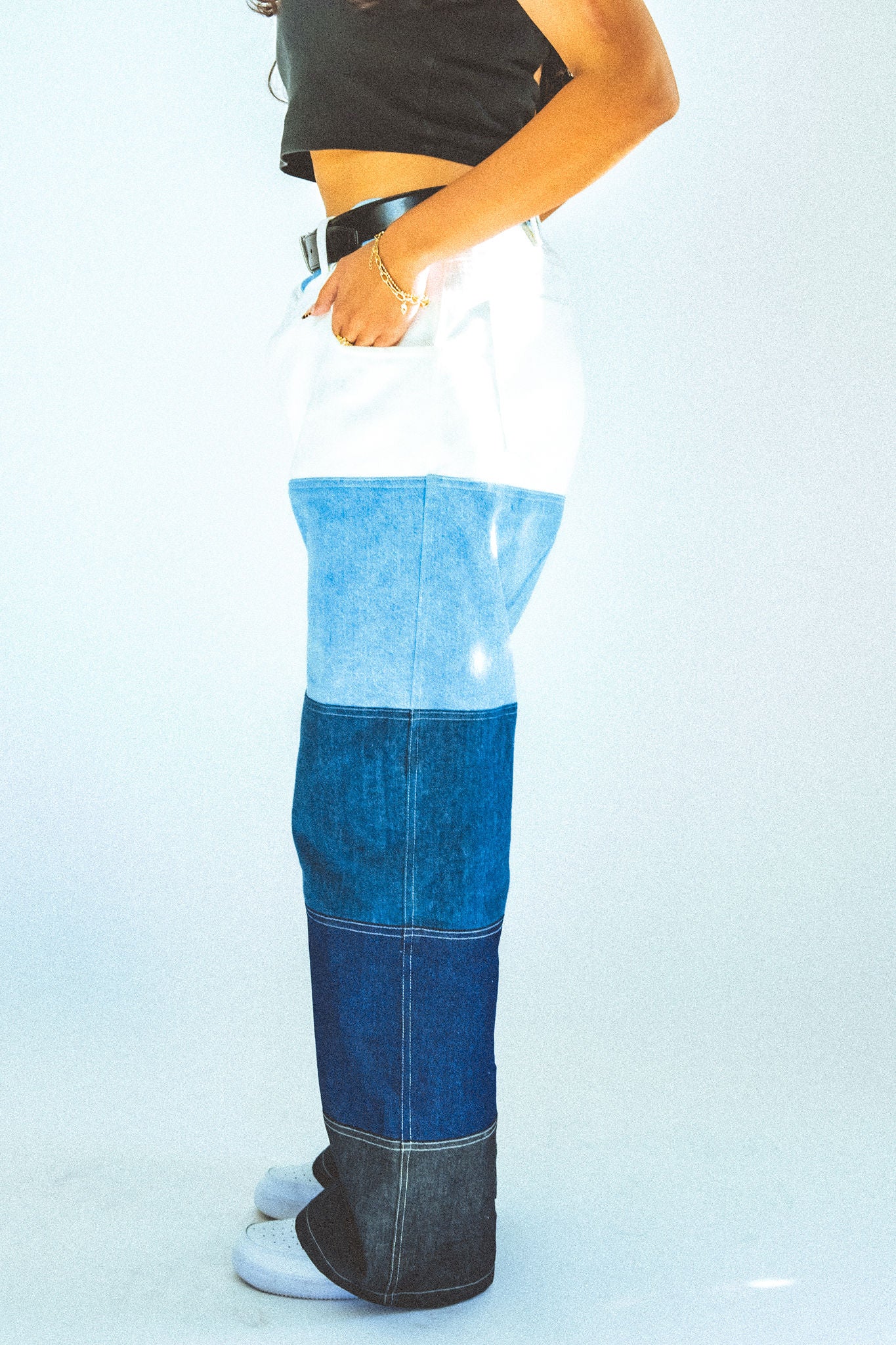 Denim Color Block Pants