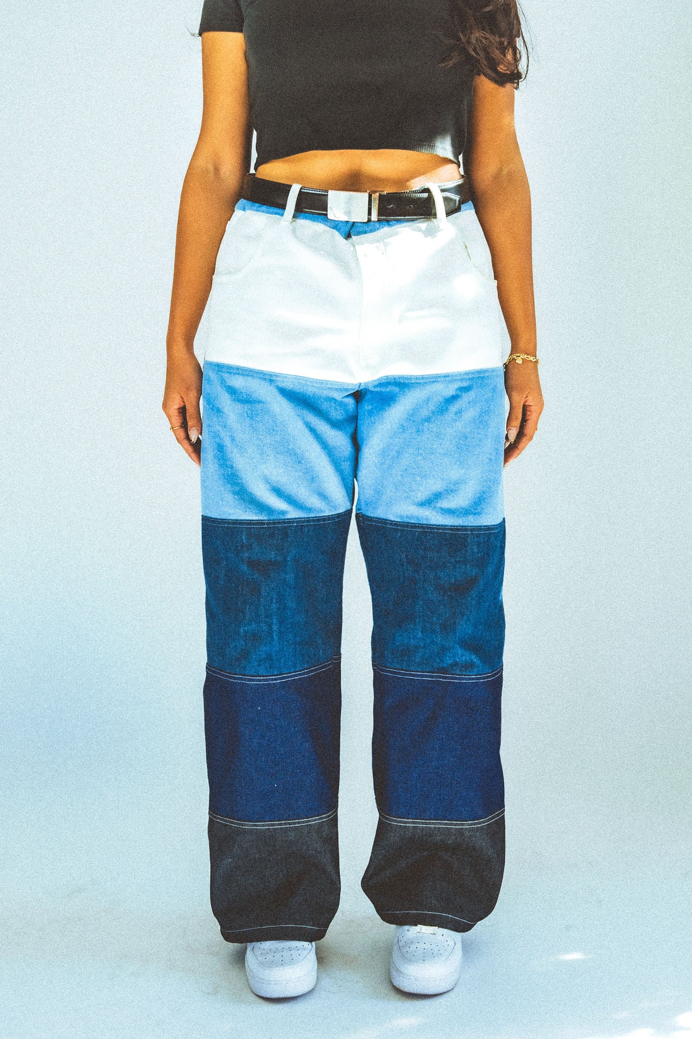 Denim Color Block Pants