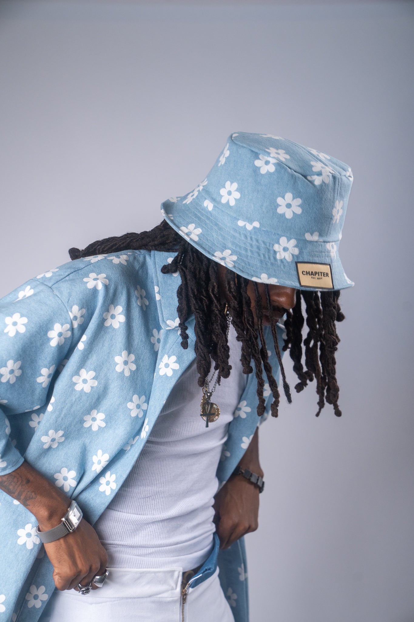 Denim Flowers Bucket Hat