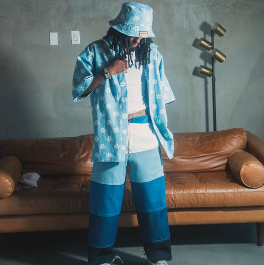 Denim Color Block Pants